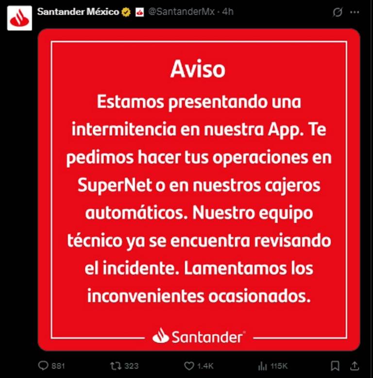 Fallas en apps de Santander y Scotiabank afectan a usuarios en todo México