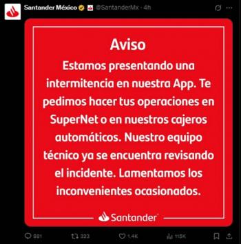 Fallas en apps de Santander y Scotiabank afectan a usuarios en todo M&eacute;xico