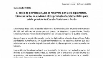 Sheinbaum dialoga con Embajada de Cuba tras suspensi&oacute;n de env&iacute;os de petr&oacute;leo