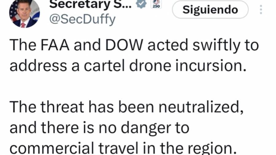 Sheinbaum dice que no hay información sobre drones de cárteles tras cierre del espacio aéreo en El Paso