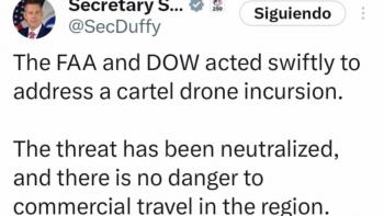 Sheinbaum dice que no hay informaci&oacute;n sobre drones de c&aacute;rteles tras cierre del espacio a&eacute;reo en El Paso