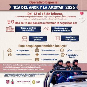 SSC desplegar&aacute; operativo especial por D&iacute;a del Amor y la Amistad en CDMX