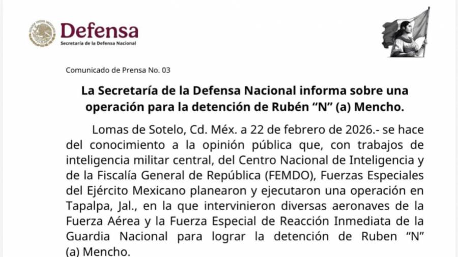 Sedena informa sobre muerte de El Mencho con otros tres sujetos en operativo en coordinación con EU