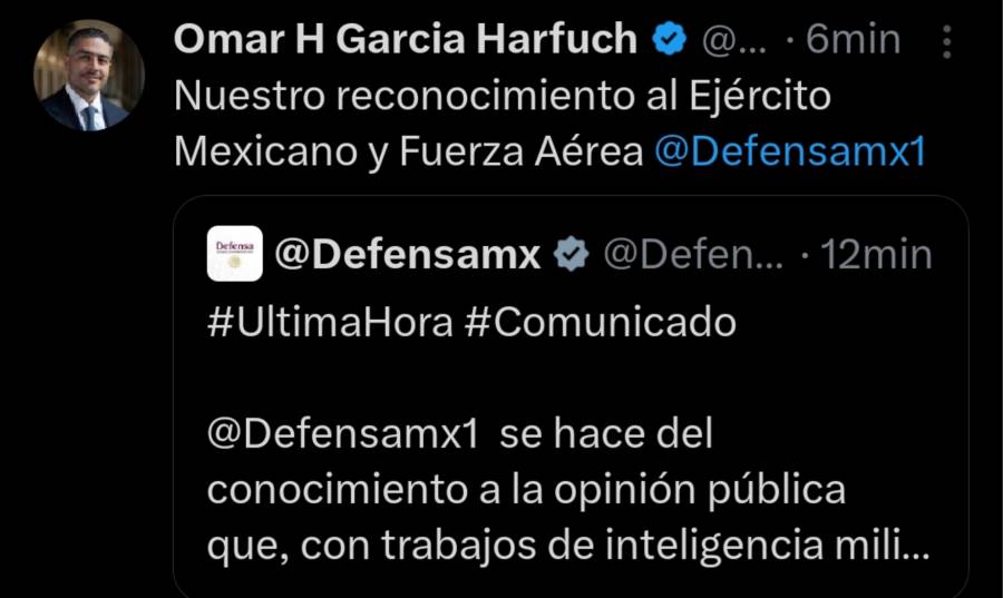 Omar García Harfuch reconoce labor del Ejército y la Fuerza Aérea tras operativo en Jalisco