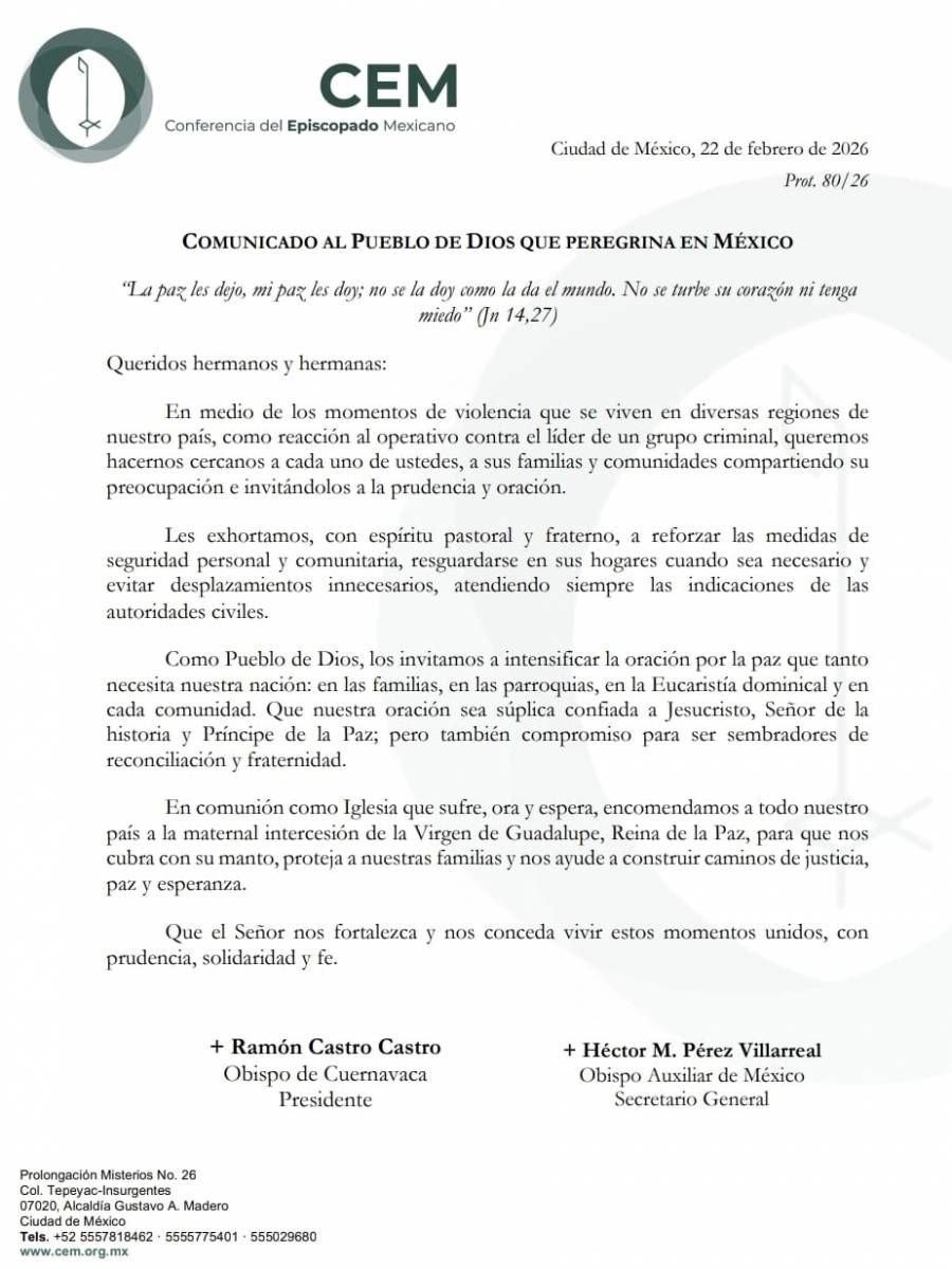 Iglesia llama a la prudencia y oraci&oacute;n ante hechos de violencia en el pa&iacute;s