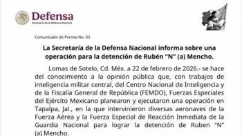 Sedena informa sobre muerte de El Mencho con otros tres sujetos en operativo en coordinaci&oacute;n con EU