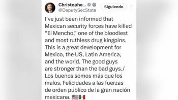Subsecretario de Estado de EU celebra muerte de “El Mencho” y env&iacute;a mensaje de apoyo a M&eacute;xico