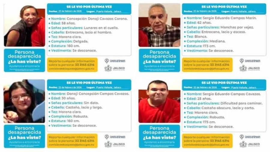 Familia desaparece en Puerto Vallarta durante ola de violencia derivada de operativo contra “El Mencho”
