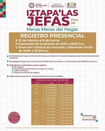 Abren registro del programa Iztapa’ Las Jefas con apoyo anual de 4 mil pesos en Iztapalapa