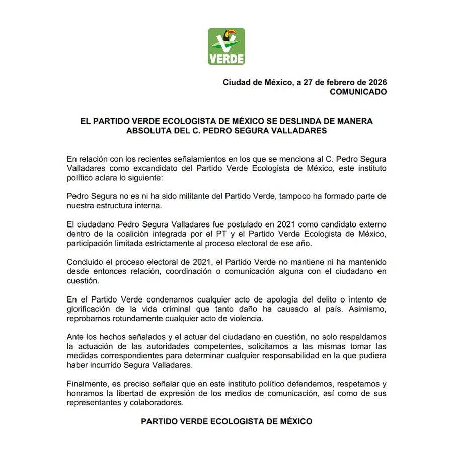 PVEM se deslinda de Pedro Segura tras cantar narcocorrido de “El Mencho”