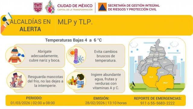 Se activa Alerta Amarilla por pronóstico de temperaturas bajas en la Ciudad de México