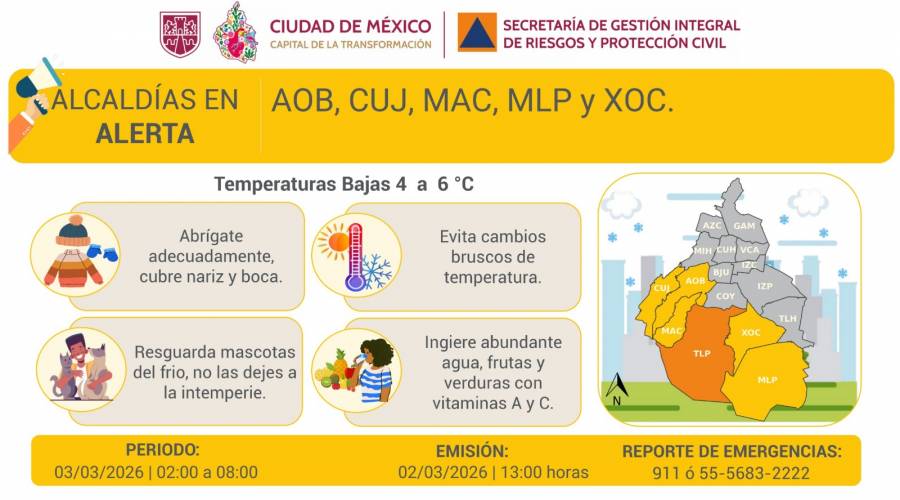 Se activa alerta naranja-amarilla por pronóstico de temperaturas bajas y heladas 2 de marzo