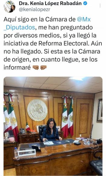 Kenia L&oacute;pez Rabad&aacute;n permanece en San L&aacute;zaro en espera de la iniciativa de reforma electoral de Sheinbaum