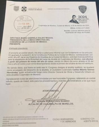 Rubalcava deslinda responsabilidad sobre recursos federales en Cuajimalpa