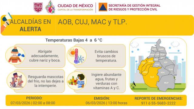 Se activa Alerta Amarilla por pronóstico de temperaturas bajas