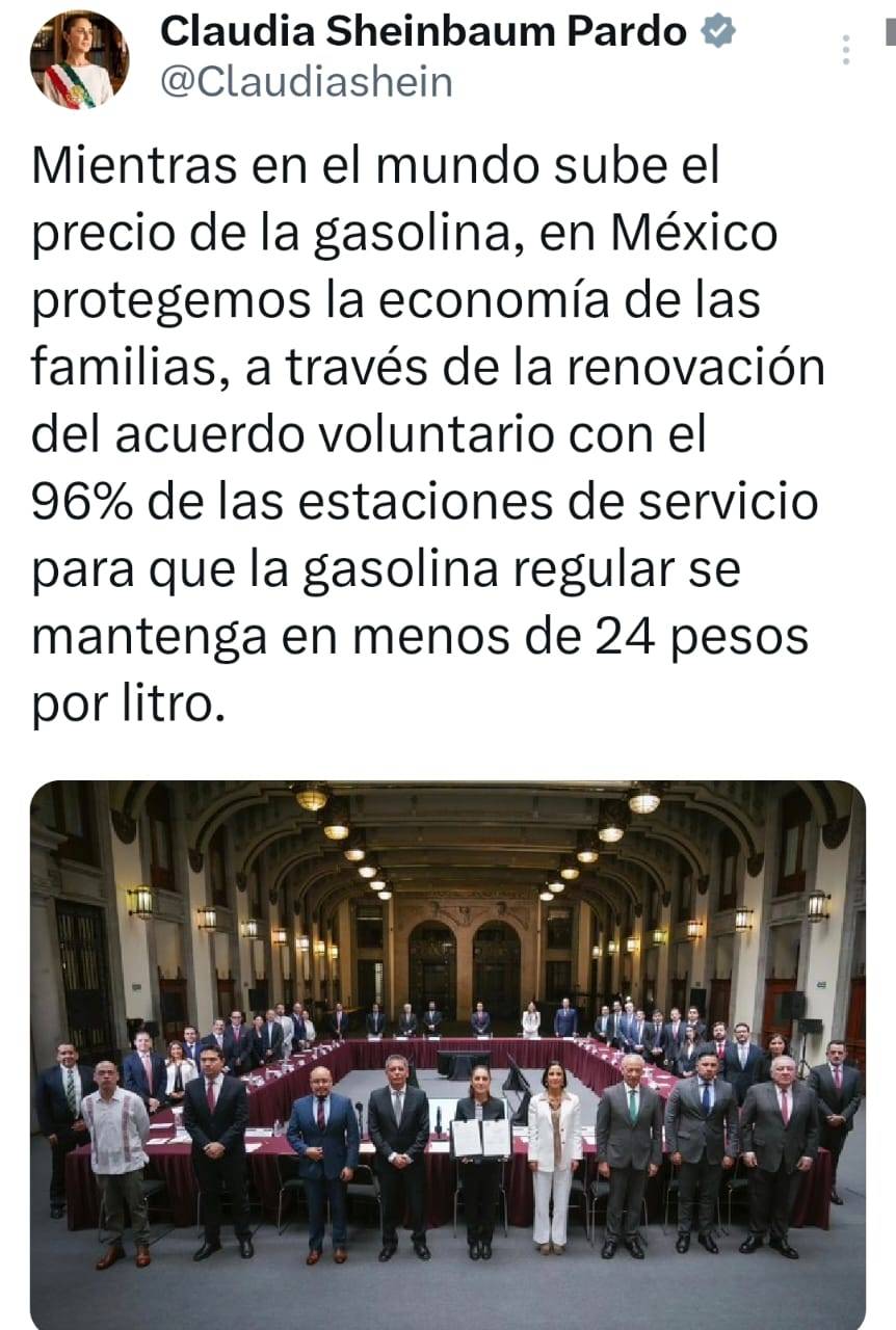 Gobierno de México y sector gasolinero renuevan estrategia para mantener gasolina regular por debajo de 24 pesos