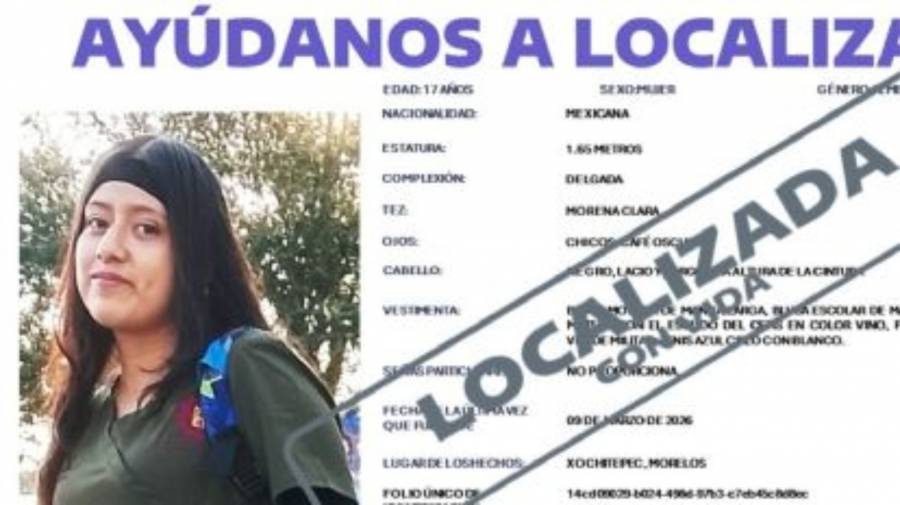 Encuentran con vida a Miranda Sherlin, estudiante reportada como desaparecida en Morelos