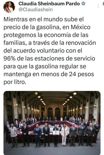 Gobierno de M&eacute;xico y sector gasolinero renuevan estrategia para mantener gasolina regular por debajo de 24 pesos