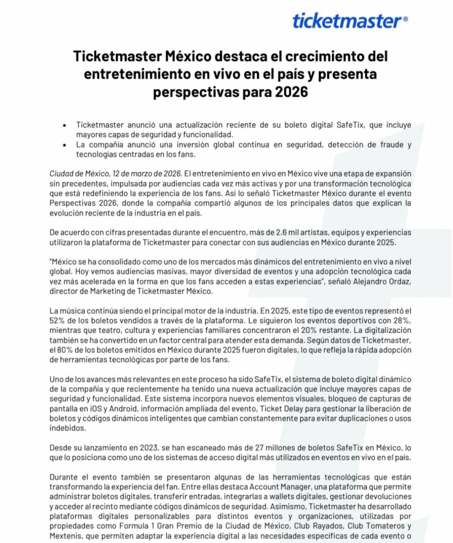 Ticketmaster presenta nuevos candados en SafeTix para evitar duplicaciones y reventa