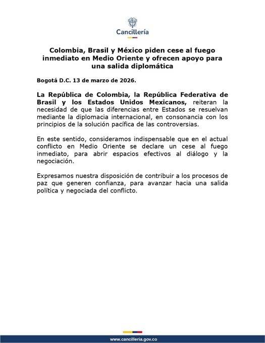 Colombia, Brasil y México piden cese al fuego inmediato en Medio Oriente
