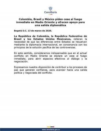 Colombia, Brasil y M&eacute;xico piden cese al fuego inmediato en Medio Oriente
