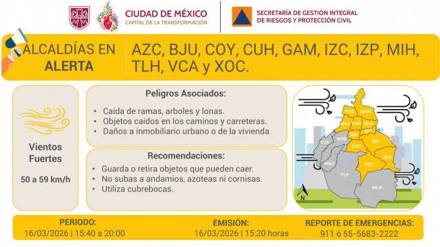Se Activa Alerta Amarilla por pronóstico de vientos fuertes
