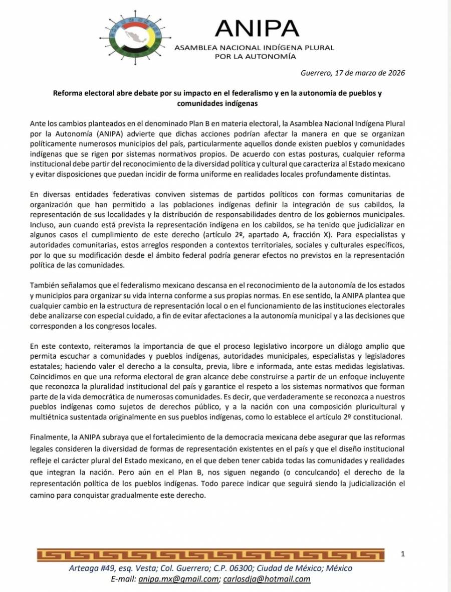 Advierten impacto del Plan B electoral en autonomía indígena y federalismo