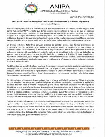 Advierten impacto del Plan B electoral en autonom&iacute;a ind&iacute;gena y federalismo