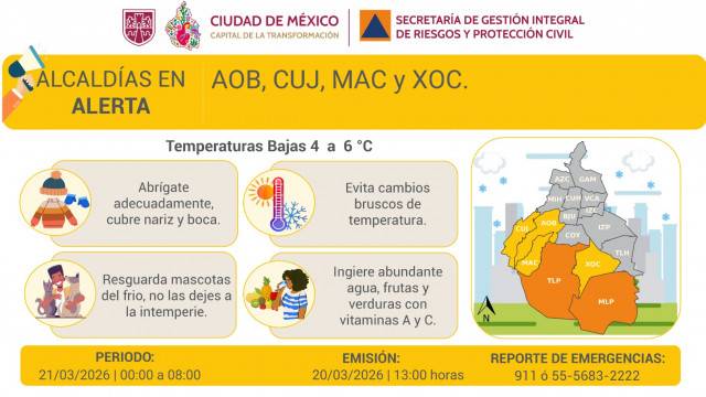 Se activa alerta naranja-amarilla por pronóstico de temperaturas bajas 20 de marzo