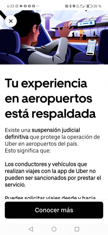 Uber afirma a sus usuarios que tiene respaldo judicial para operar en aeropuertos