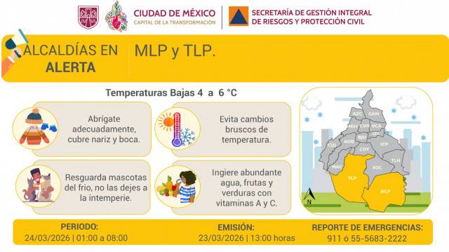 Se activa alerta amarilla por pronóstico de temperaturas bajas 23 de marzo