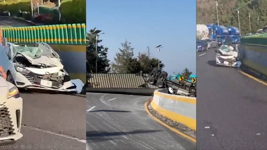 Tráiler con carga plástica se vuelca en la autopista México-Cuernavaca y provoca cierre total