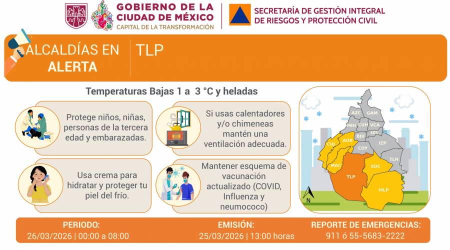 Se activa alerta naranja-amarilla por pronóstico de temperaturas bajas 25 de marzo