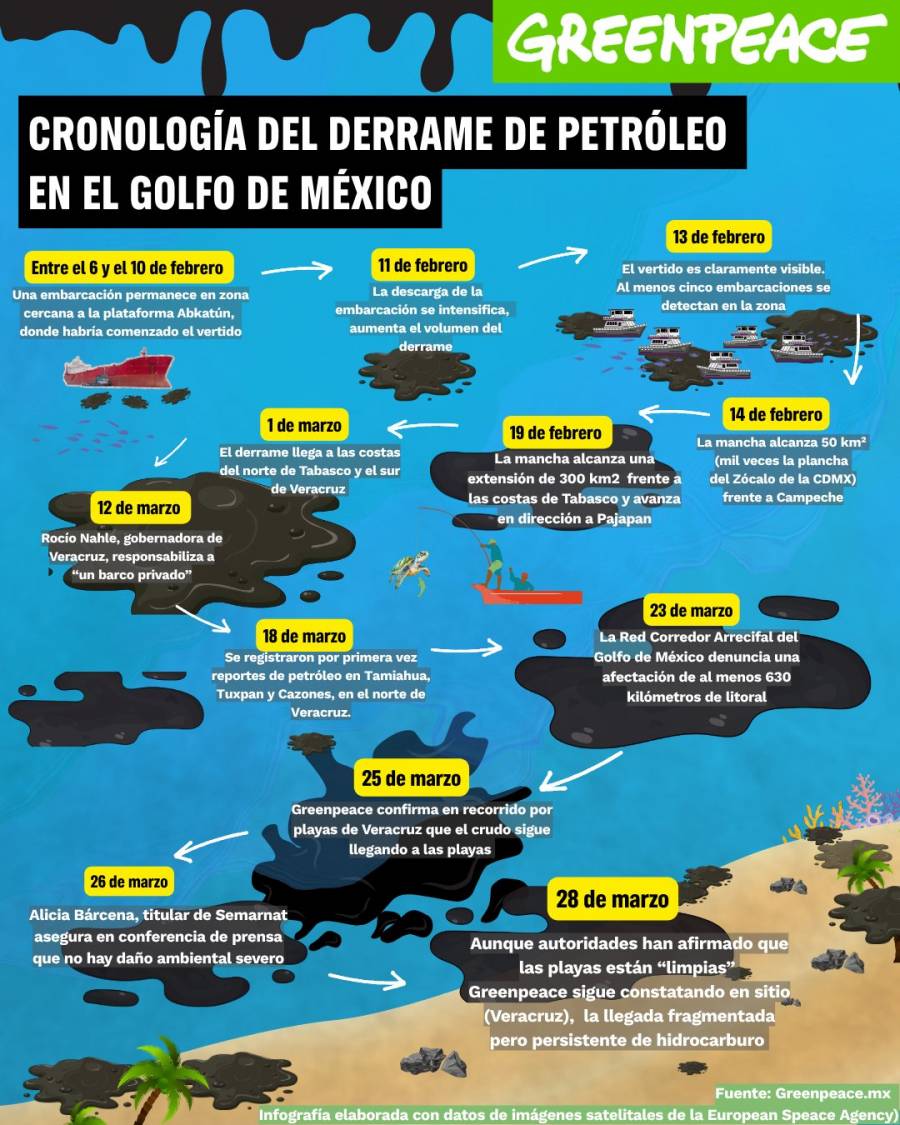 Greenpeace pide “no desacreditar nuestra voz” y alerta por derrame en el Golfo de México de unos 630 kms