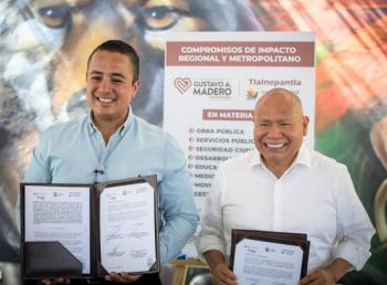 Alcaldes de Gustavo A. Madero y Tlalnepantla firman acuerdo para reforzar seguridad y servicios urbanos