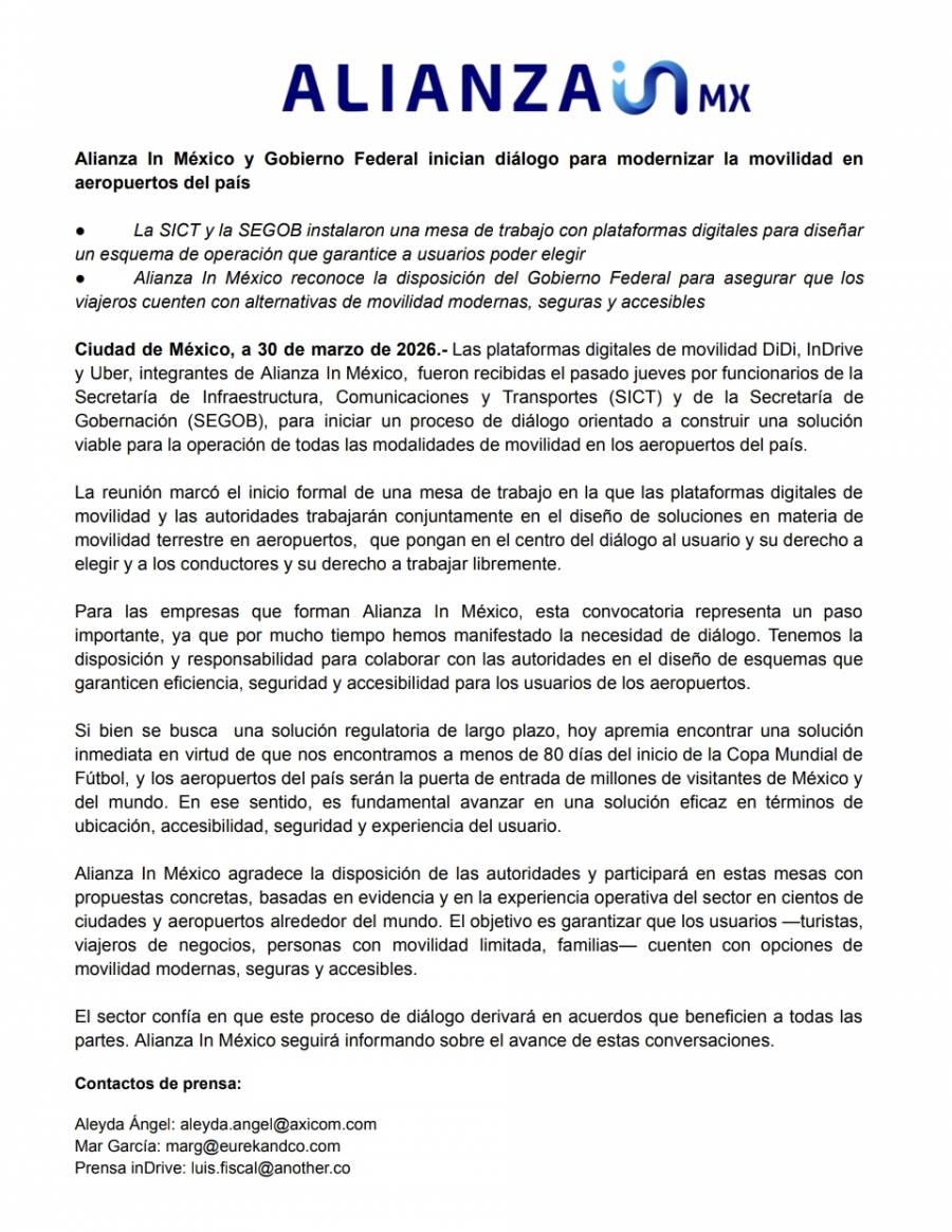 Inicia di&aacute;logo entre Gobierno y taxis de plataformas para servicios en aeropuertos con rumbo al Mundial 2026