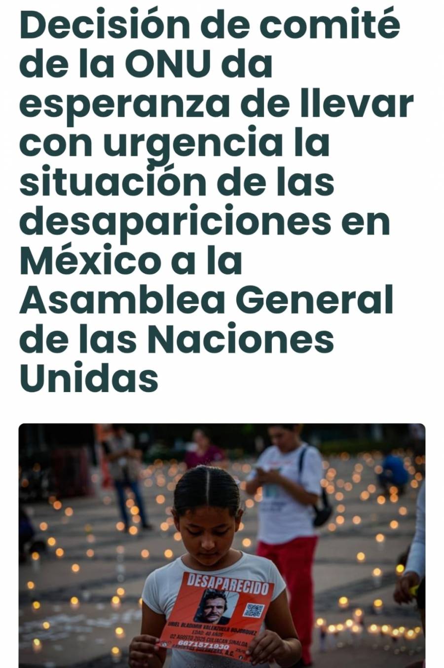 Art&iacute;culo 19 se&ntilde;ala oportunidad tras decisi&oacute;n de la ONU sobre desapariciones en M&eacute;xico; se demostrar&iacute;a magnitud del problema