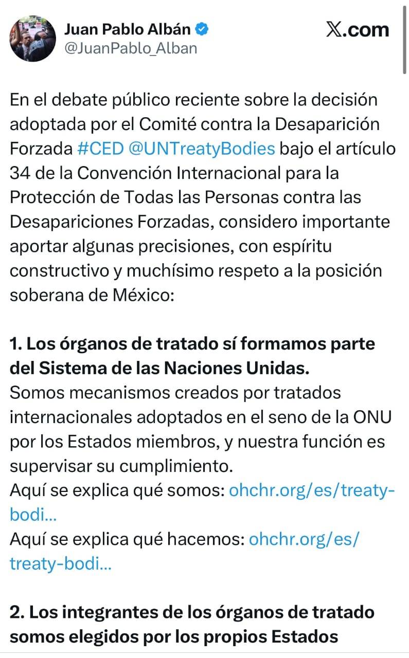 Comit&eacute; de la ONU responde a cr&iacute;ticas del gobierno mexicano y defiende diagn&oacute;stico que abarca desapariciones desde 2012