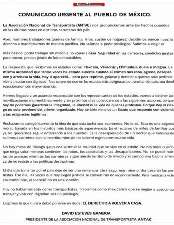 Transportistas suspenden movilizaciones tras denuncias de represi&oacute;n en carreteras