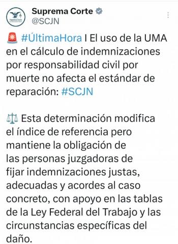 SCJN determina que la UMA debe usarse para pago de indemnizaciones
