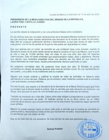 Activista pide retirar a Mariela Guti&eacute;rrez de la Mesa Directiva del Senado