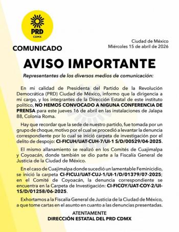 PRD denuncia toma de sus sedes en CDMX y descarta conferencia de prensa
