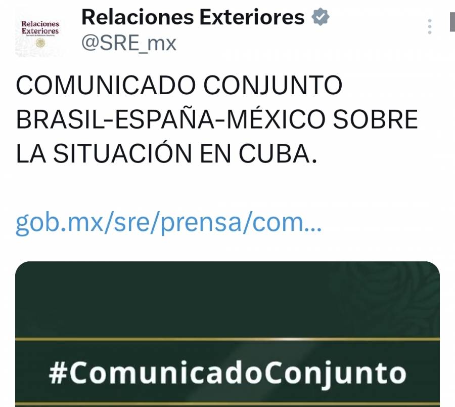 México, España y Brasil llaman a diálogo y apoyo humanitario ante crisis en Cuba