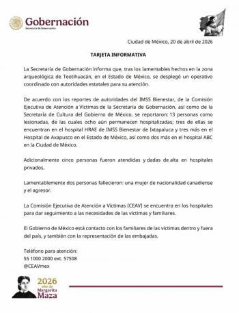 Fue una mujer extranjera v&iacute;ctima mortal en Teotihuac&aacute;n; hay 8 de ellos hospitalizados: Segob