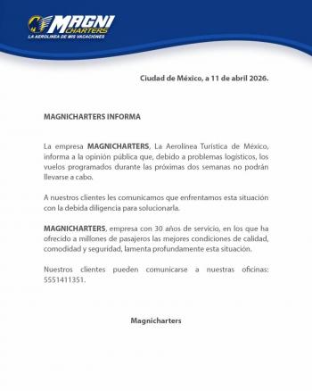 Unos 2 mil pasajeros afectados por Magnicharter: Profeco