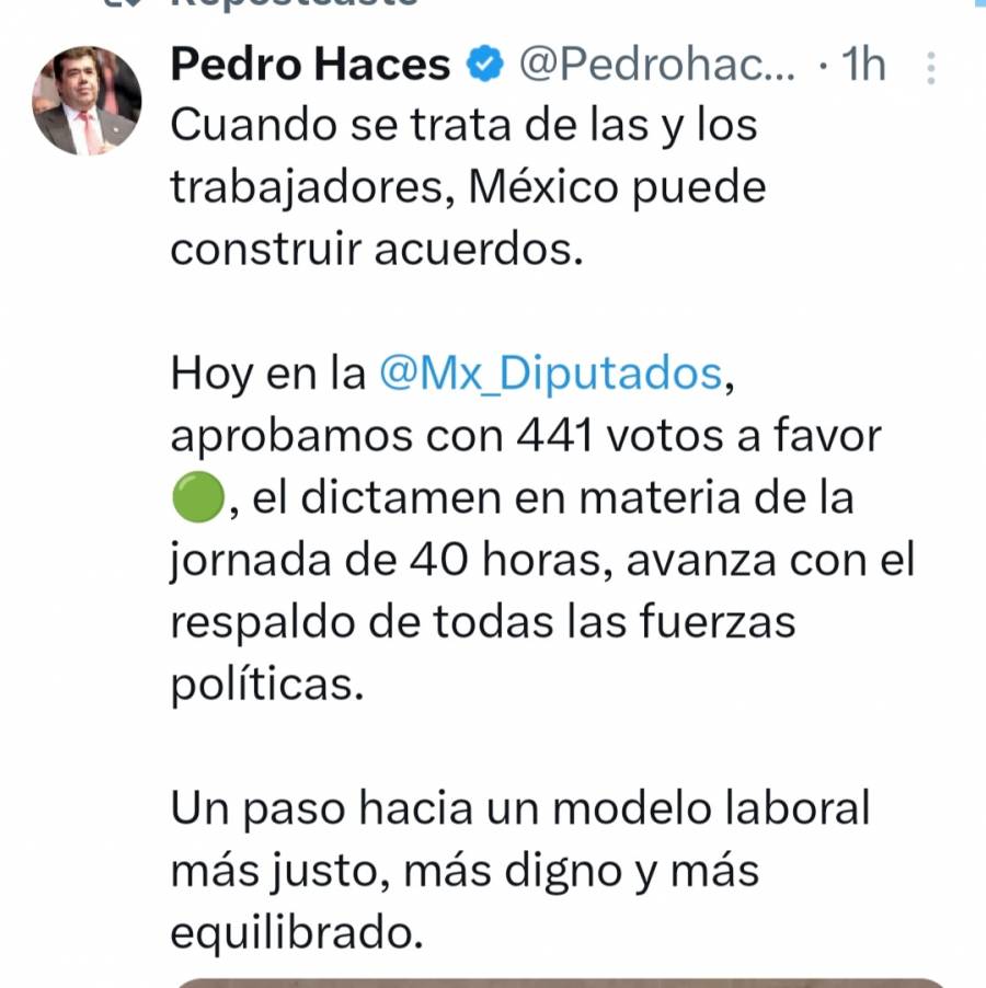 Pedro Haces Barba presenta el dictamen de las 40 horas en la C&aacute;mara de Diputados y obtiene respaldo mayoritario en el pleno