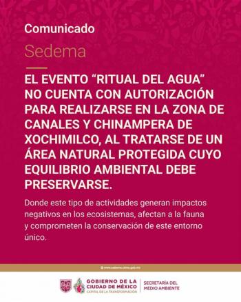 SEDEMA act&uacute;a para proteger el ecosistema lacustre; evento “Ritual del Agua” no cuenta con autorizaci&oacute;n