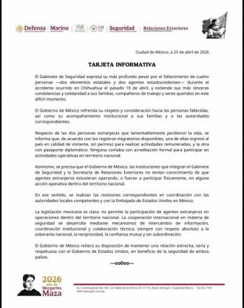 Gobierno de M&eacute;xico aclara que agentes extranjeros fallecidos en Chihuahua no ten&iacute;an autorizaci&oacute;n operativa