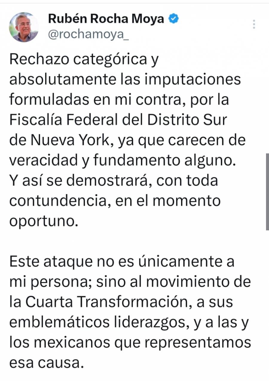 Gobernador de Sinaloa rechaza acusaciones en su contra y las califica como ataque a la 4T