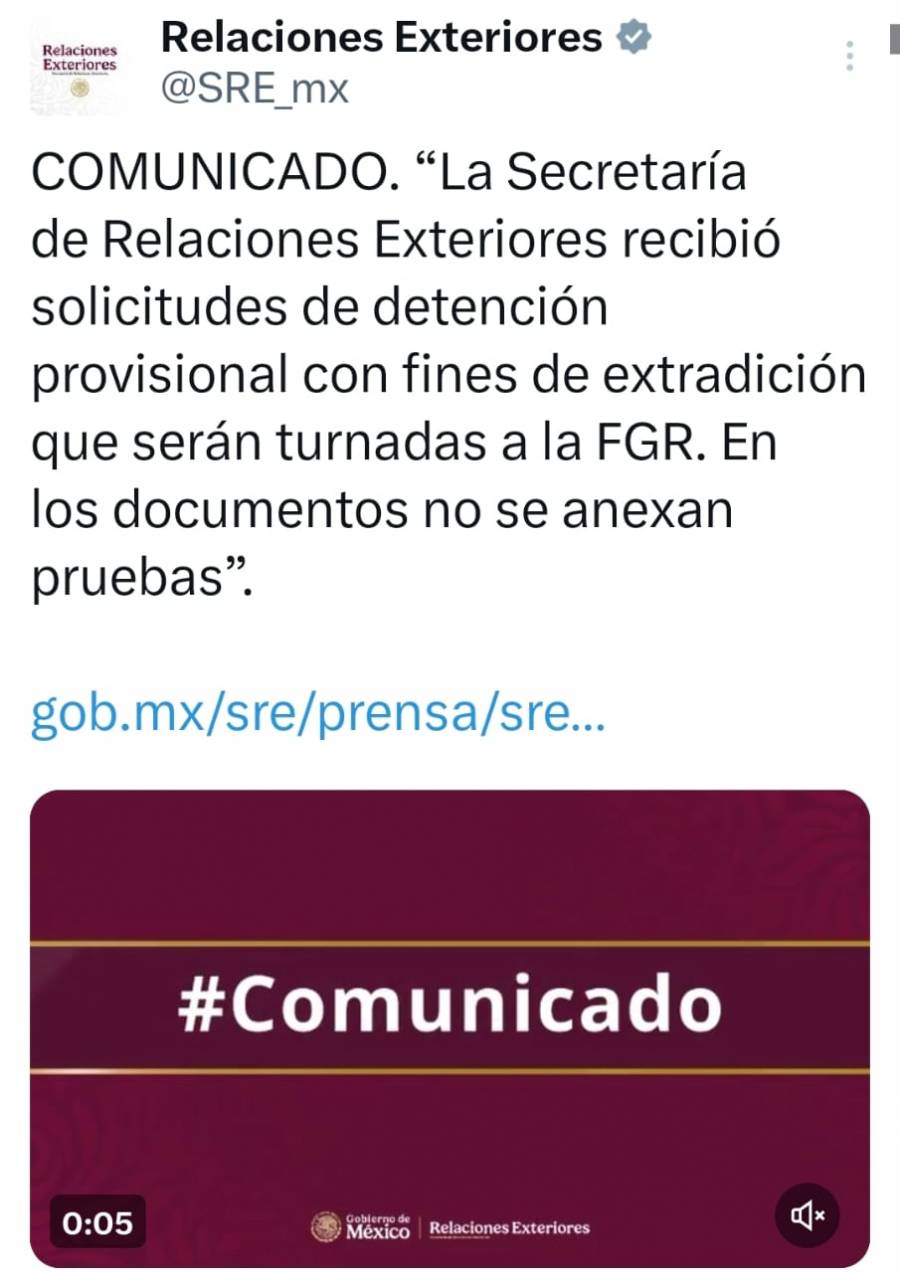 SRE recibe solicitudes de extradición 